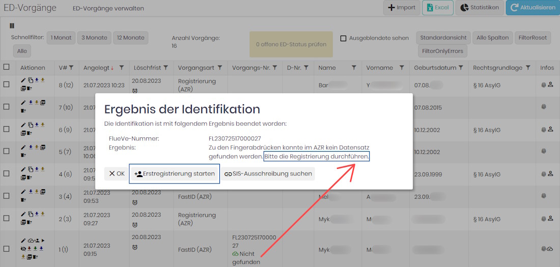 Ergebnis einer AZR Fast-ID mit LiveScan Web Ergebnis einer AZR Fast-ID mit LiveScan Web