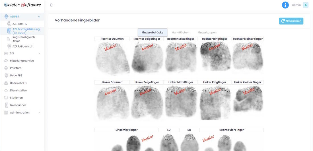 LiveScan Web: AZR-Erstregistrierung mit Fingerabdrücken