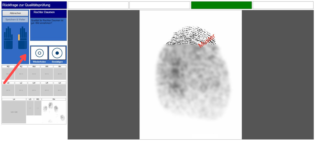 Fingerabdruckscanner LiveScan Web - gescannte Finderabdrücke für AZR-Erstregistrierung